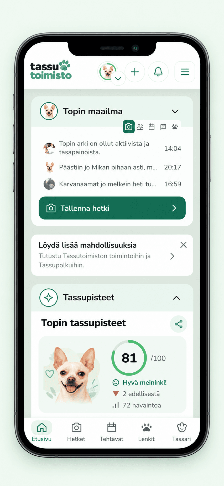 Esimerkki Topin arjesta ja Tassupisteistä